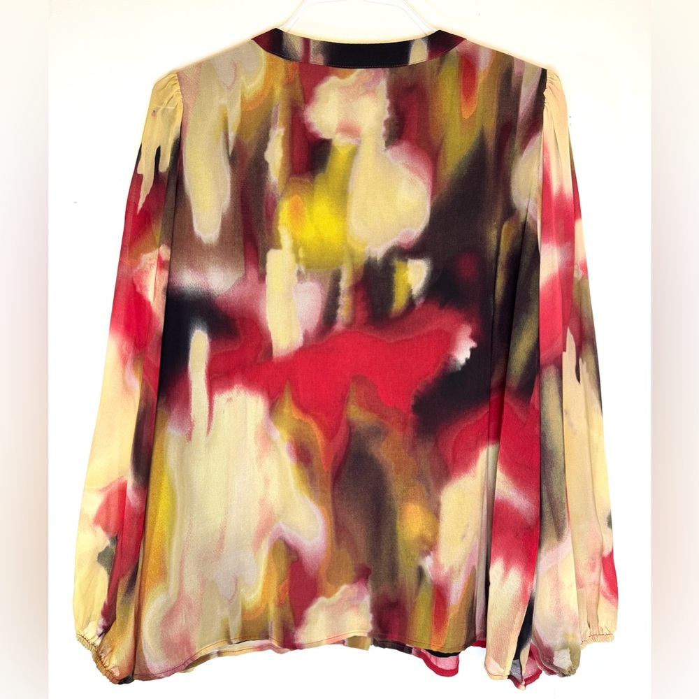 Calvin Klein Red and Gold Graphic Blouse Plus Size Women's 1X - Picture 8 of 10
